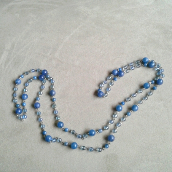 Vintage 50s blue beads with silvertone metal - Picture 1 of 1